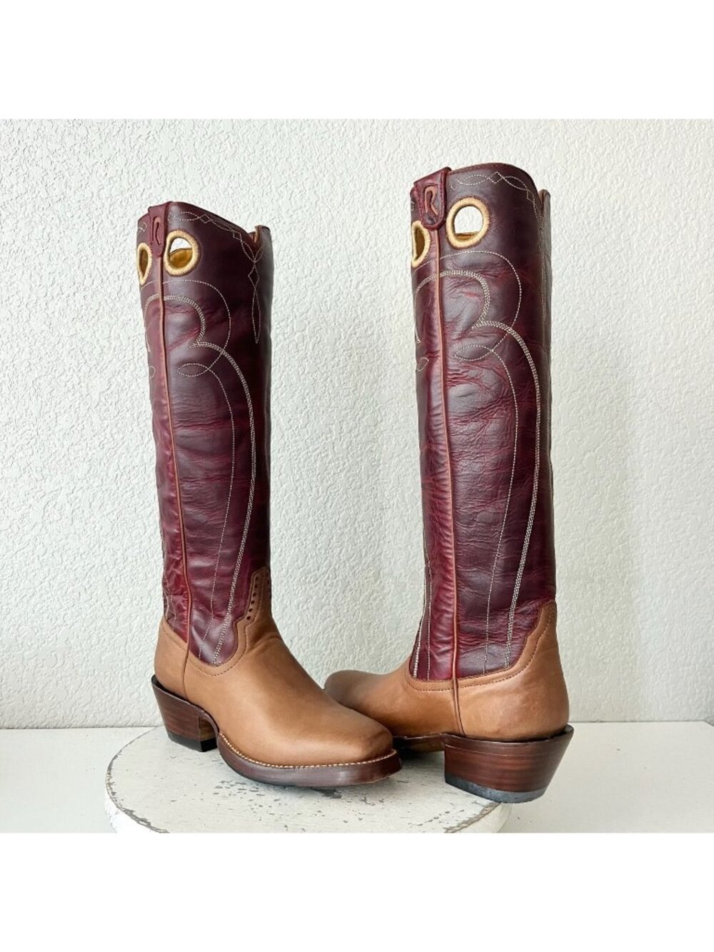 Rod Patrick Womens Knee High Cowboy Boots Sz 6 Brown Red Leather Cowgirl Western